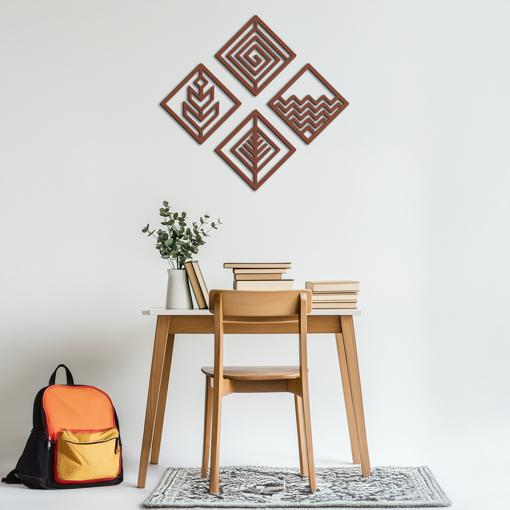 Four Elements Metal Wall Art - Modern Geometric Nature Decor- KAF173