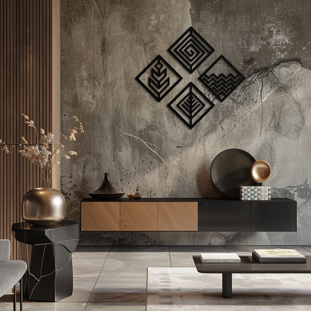 Four Elements Metal Wall Art - Modern Geometric Nature Decor- KAF173