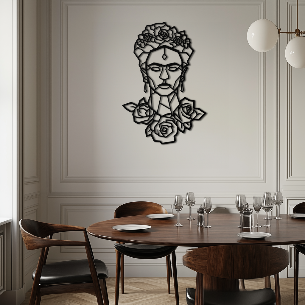 Frida Kahlo Metal Wall Art - Geometric Floral Portrait- KAF174