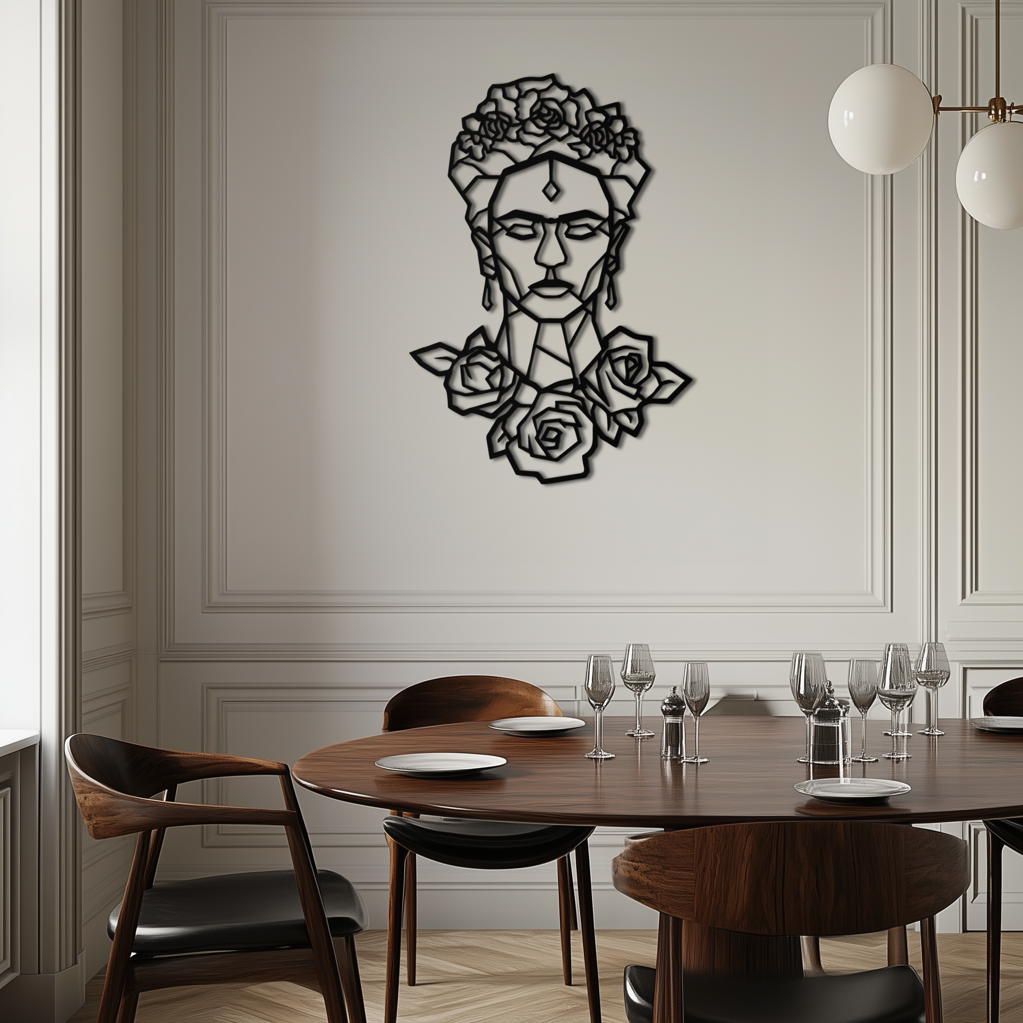 Frida Kahlo Metal Wall Art - Geometric Floral Portrait- KAF174