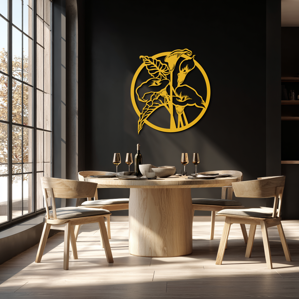 Floral Elegance Metal Wall Art - Modern Circular Flower Decor- KAF177