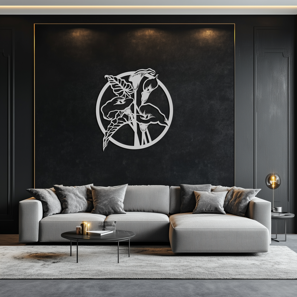 Floral Elegance Metal Wall Art - Modern Circular Flower Decor- KAF177