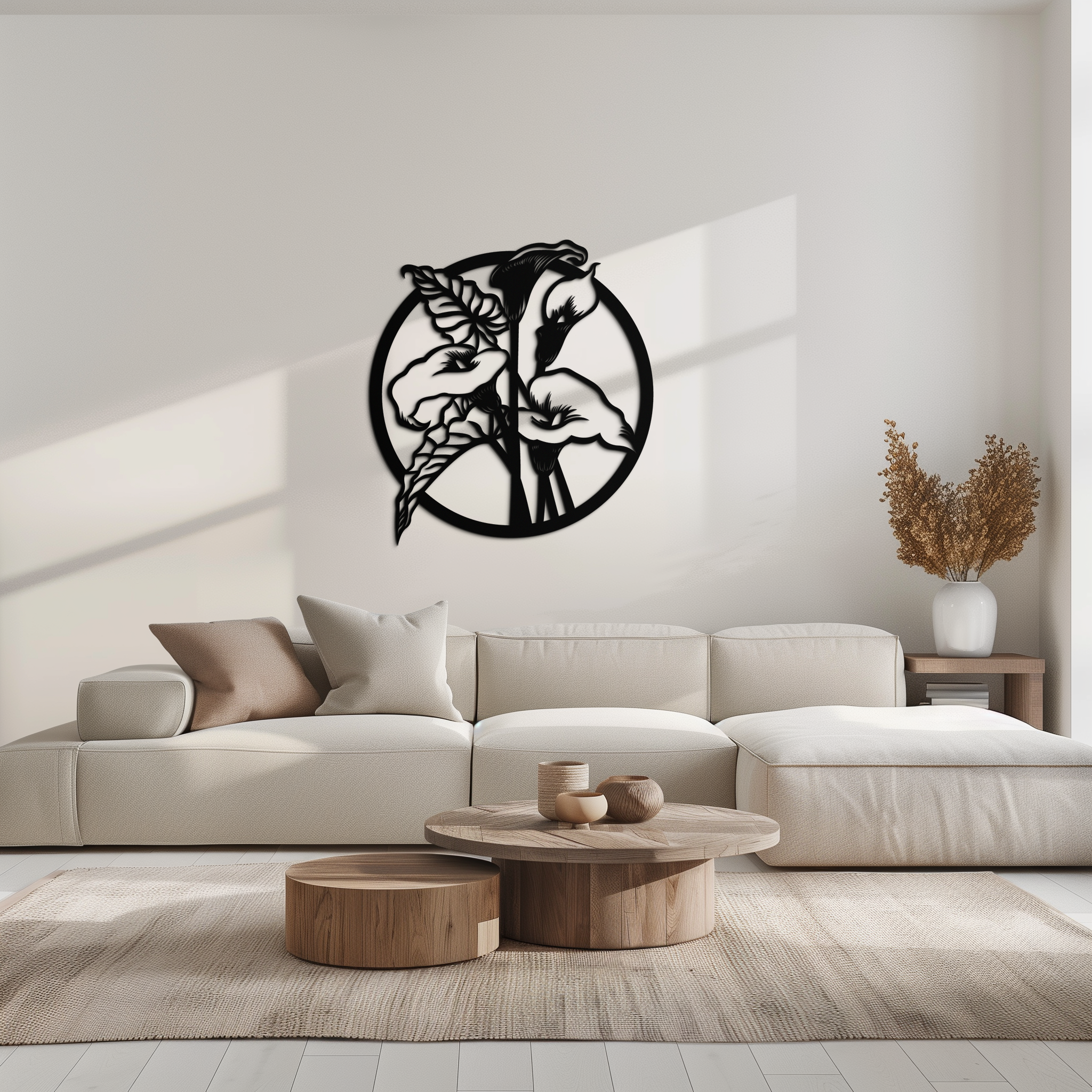 Floral Elegance Metal Wall Art - Modern Circular Flower Decor- KAF177