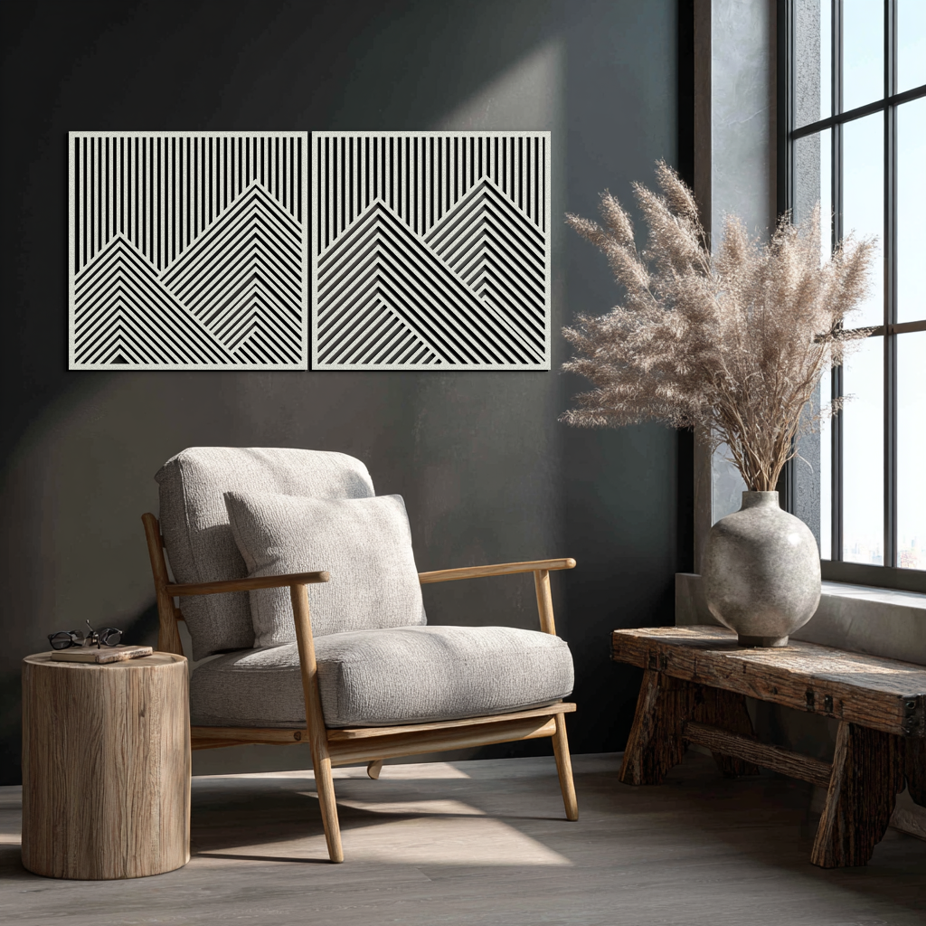 Geometric Mountain Landscape Metal Wall Art - Modern Minimalist Decor- KAF188