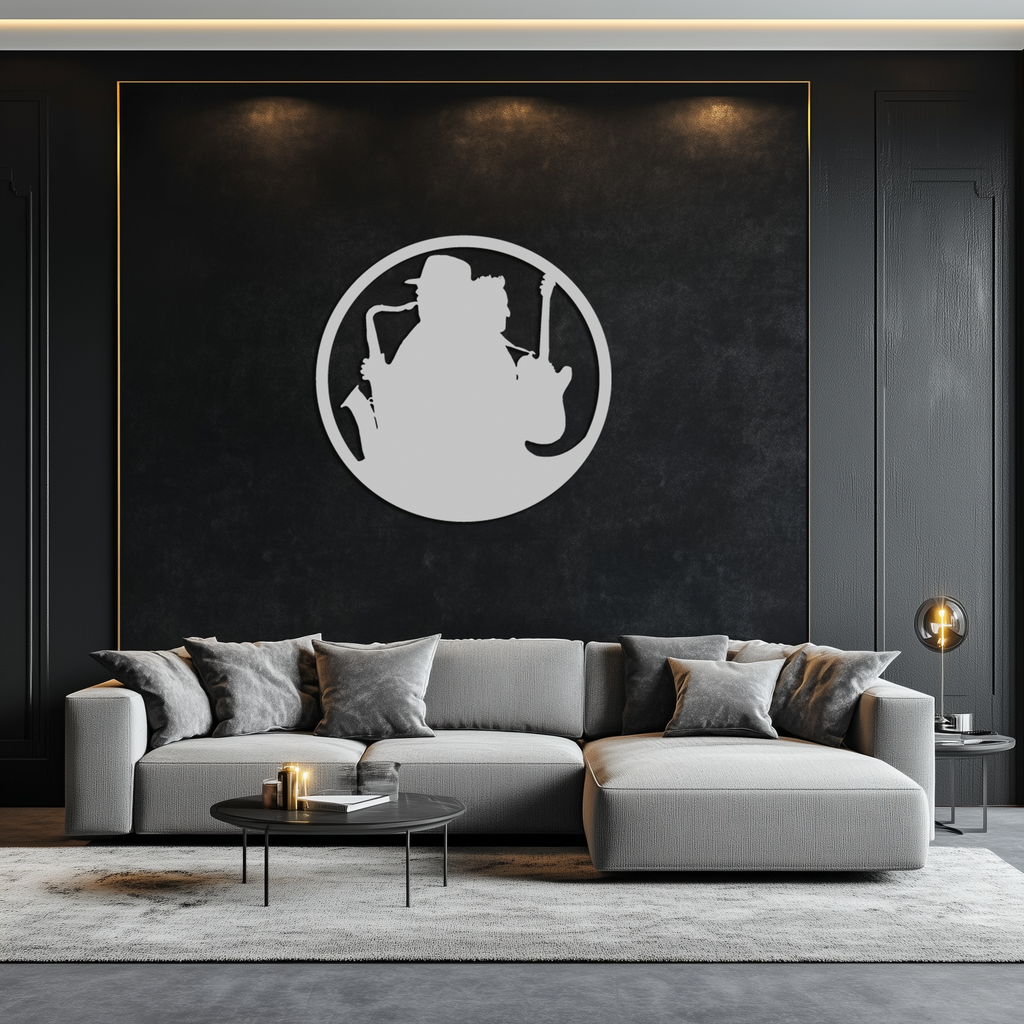 Jazz Musicians Metal Wall Art – Saxophone & Guitar Design - KAF192