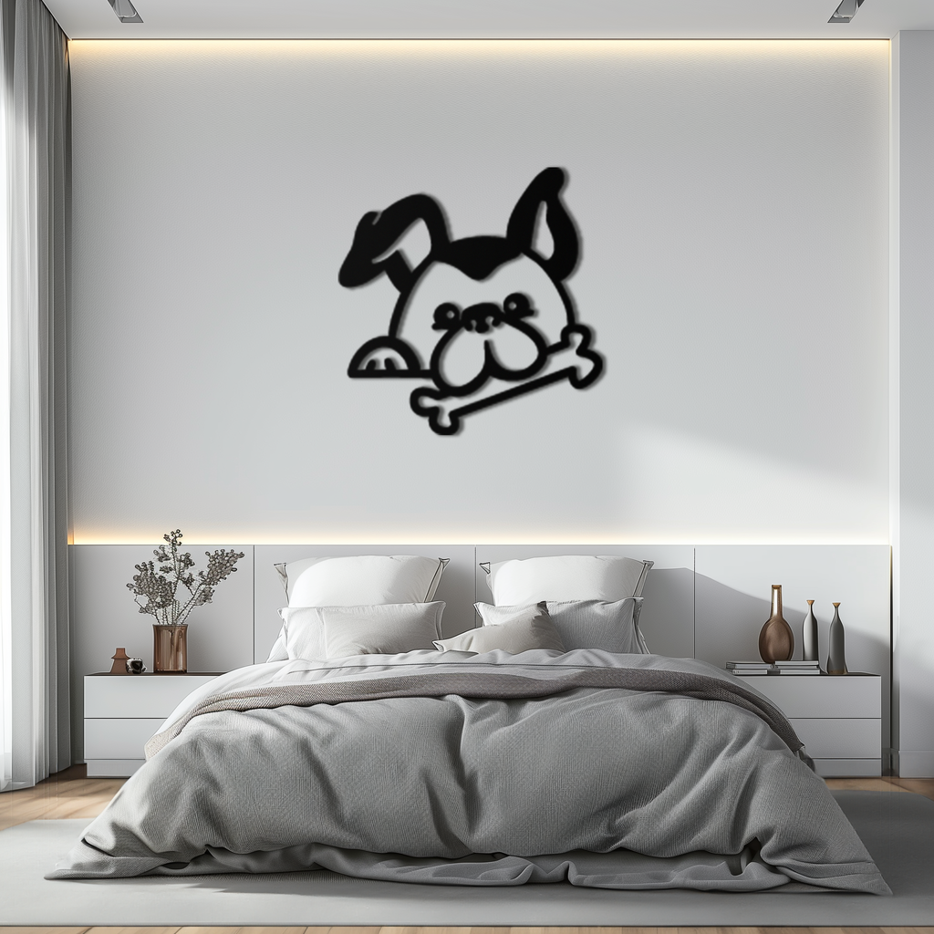 Bone-Holding Dog Metal Wall Art - Playful Pet Decor - KAF194