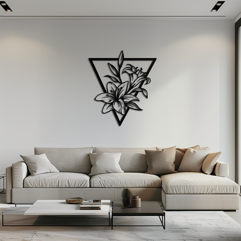 Geometric Lily Flower Metal Wall Art – Elegant Floral Design for Modern Decor - KAF196