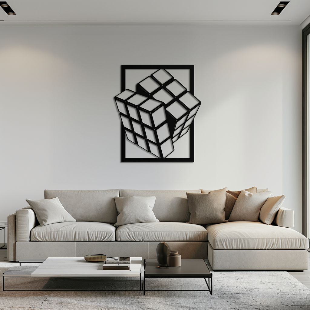 Geometric Rubik’s Cube Metal Wall Art – Modern Puzzle Enthusiast Decor - KAF197