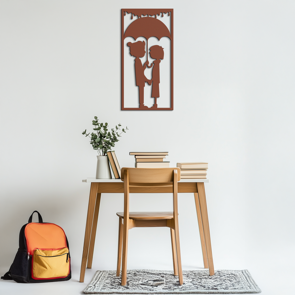 Romantic Couple Under Umbrella Metal Wall Art - Love & Rain-Inspired Decor - KAF199