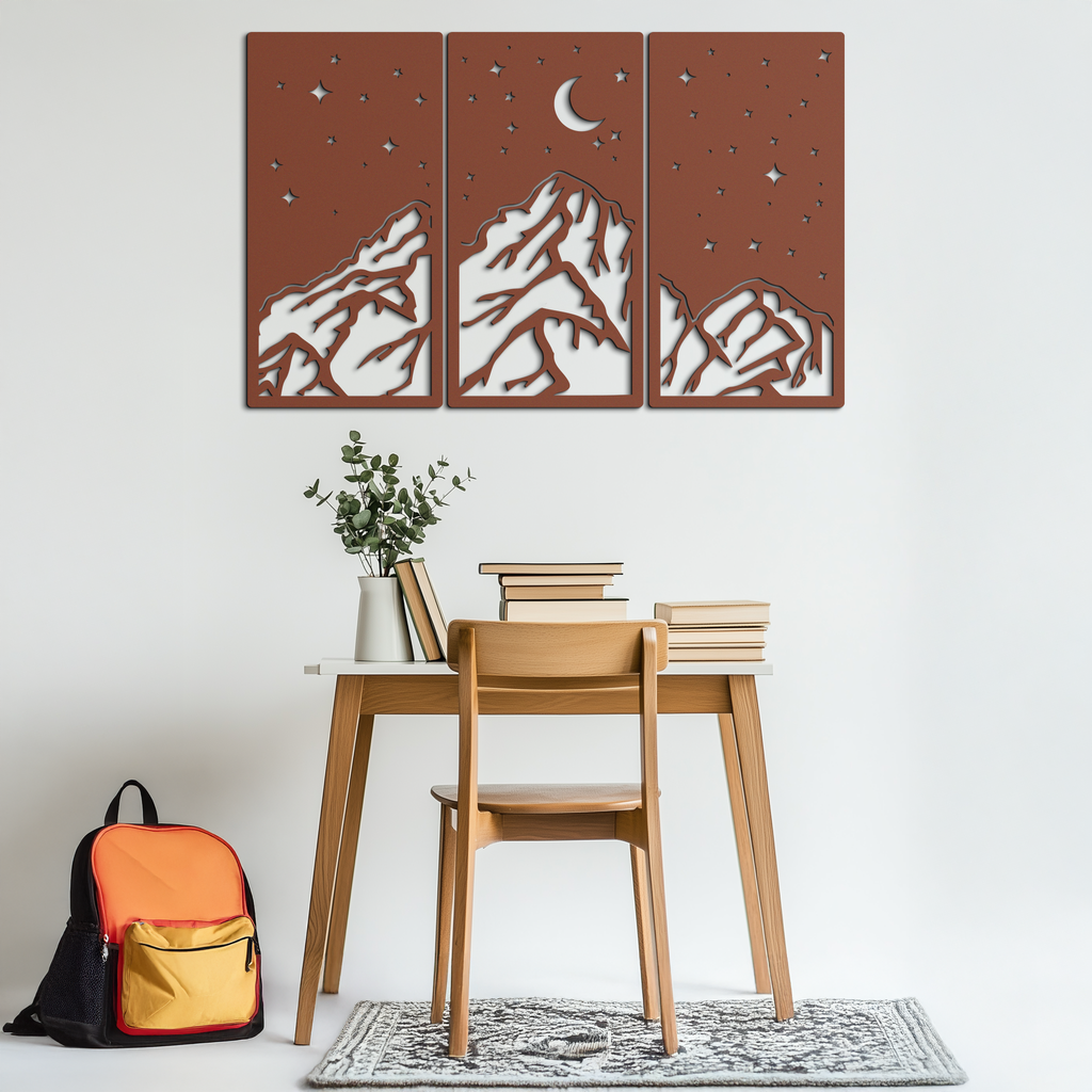 Mountain Nightscape Metal Wall Art - 3-Panel Modern Wall Decor - KAF202