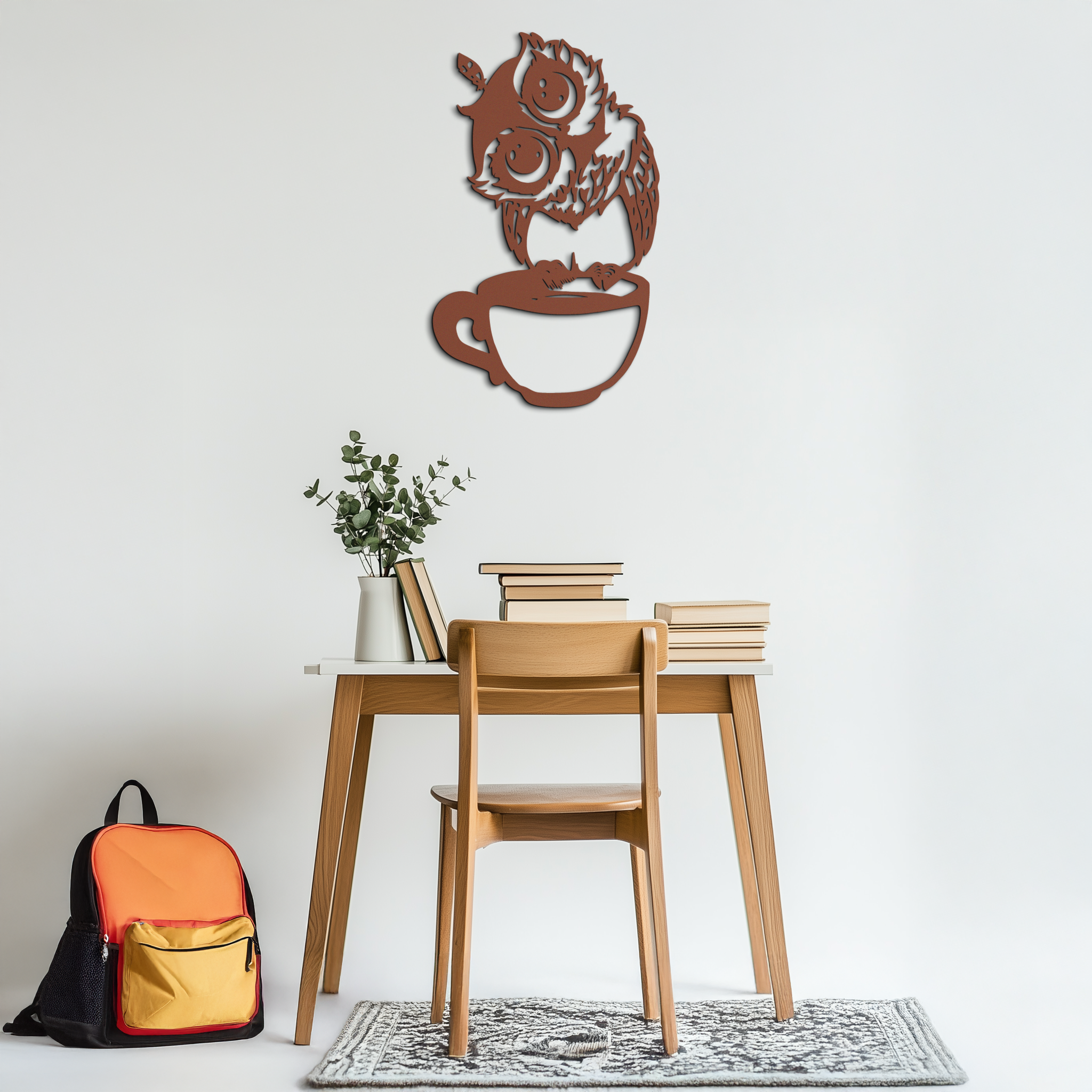 Sleepy Owl in Coffee Cup - Quirky Metal Wall Art for Coffee Lovers & Night Owls - KAF208