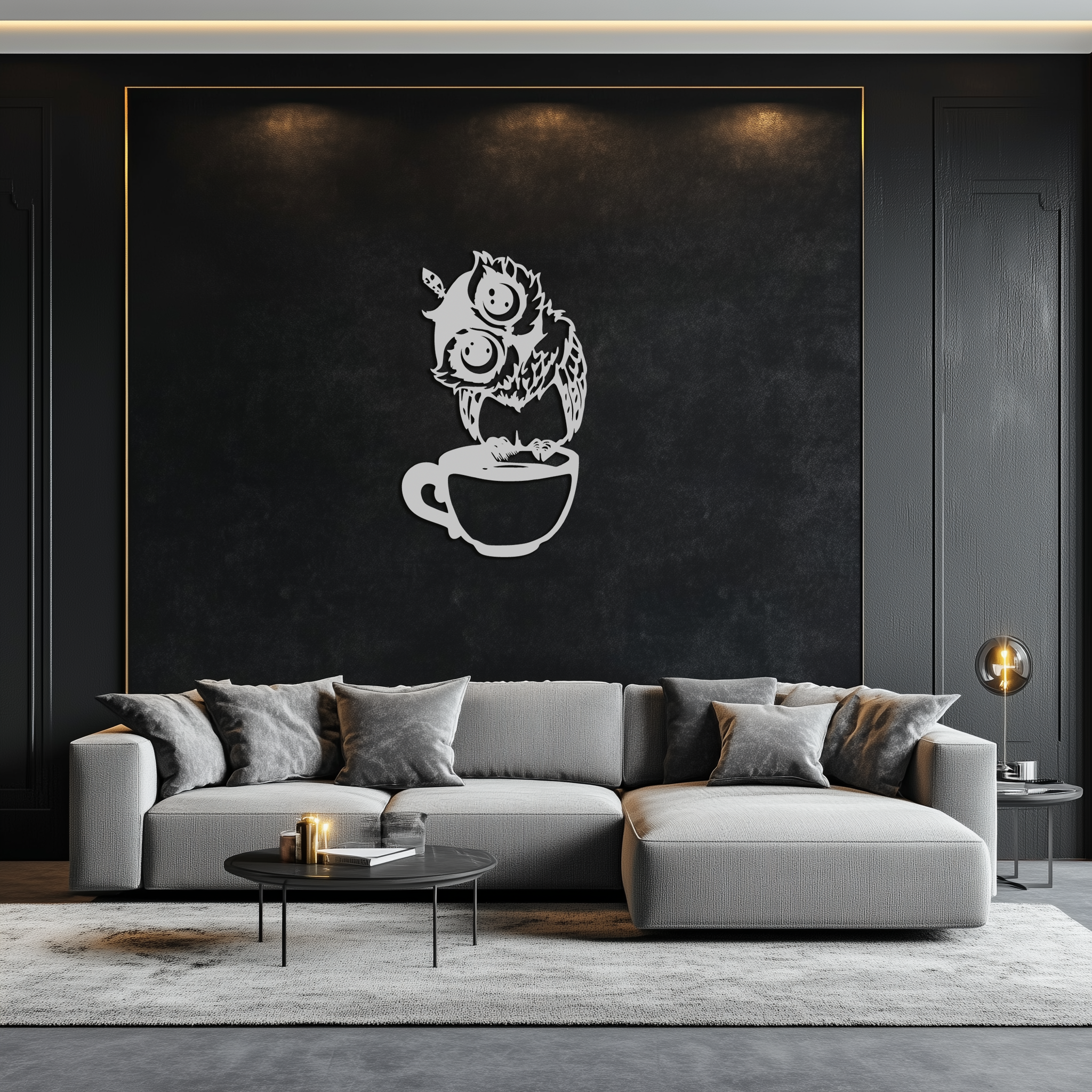Sleepy Owl in Coffee Cup - Quirky Metal Wall Art for Coffee Lovers & Night Owls - KAF208