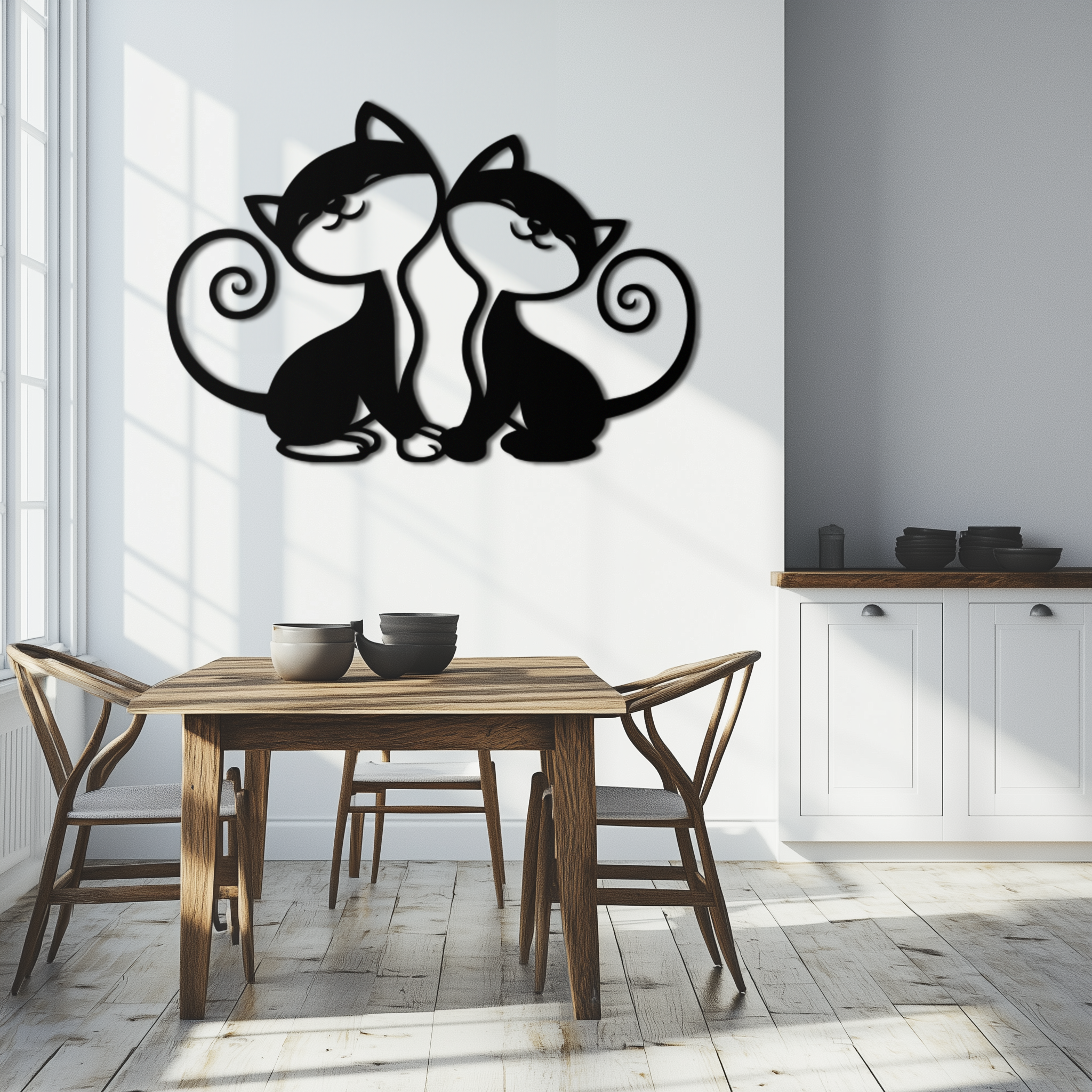 Romantic Cat Couple Metal Wall Art - Elegant Feline Silhouette Decor - KAF209