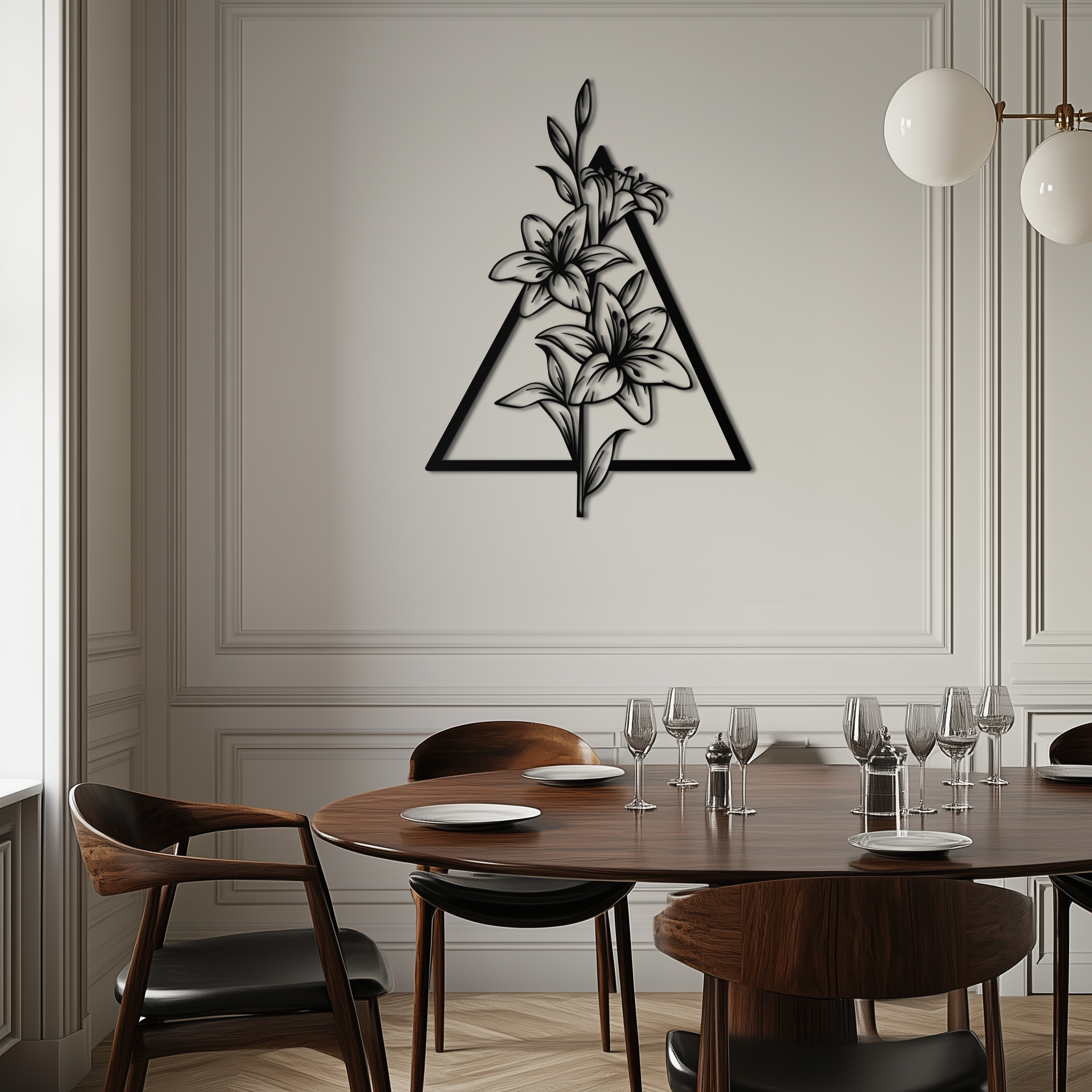 Floral Geometric Metal Wall Art – Elegant Lily Design - KAF215