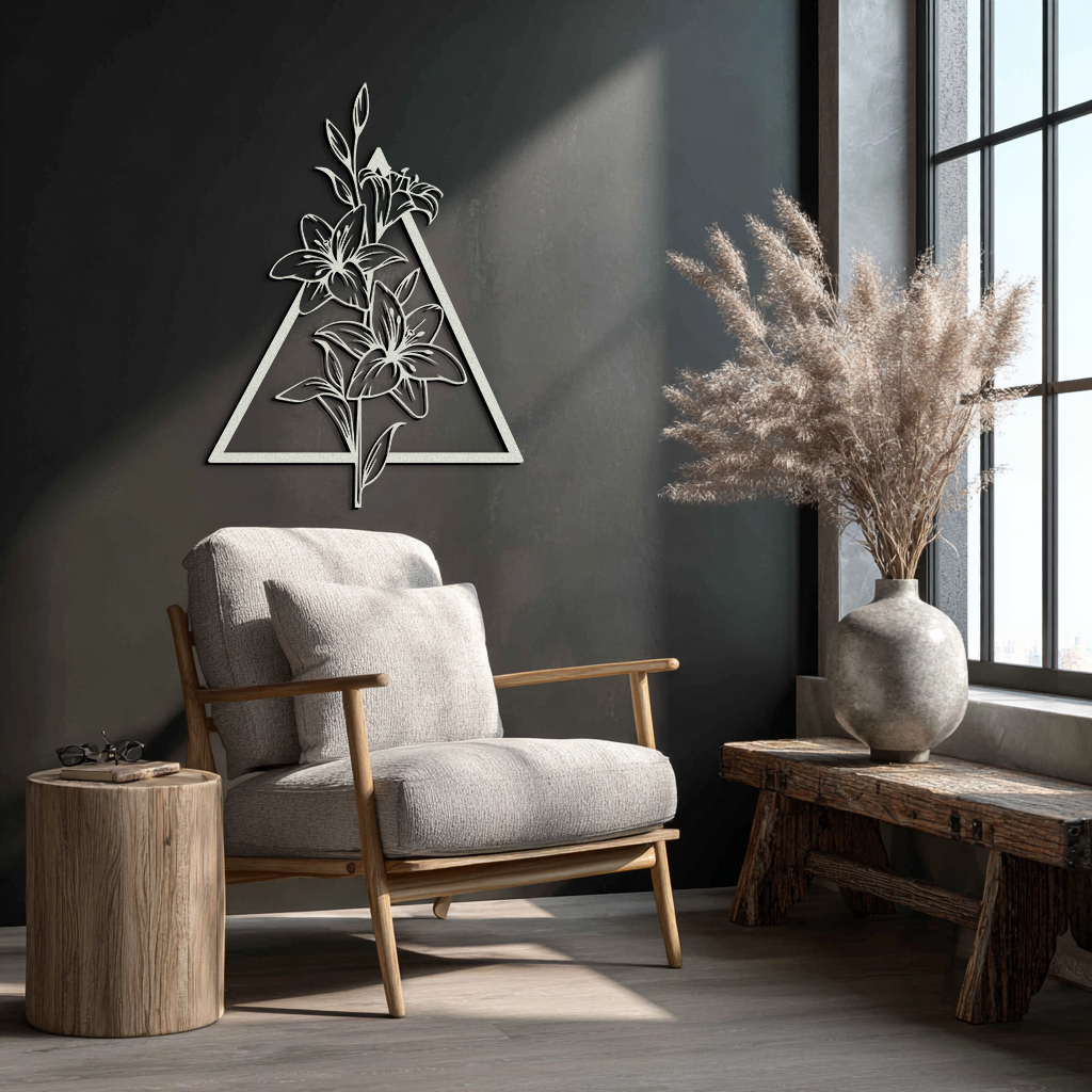 Floral Geometric Metal Wall Art – Elegant Lily Design - KAF215
