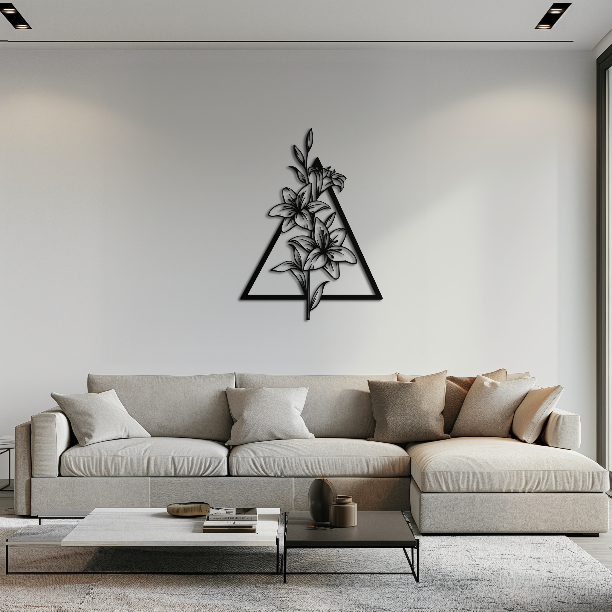 Floral Geometric Metal Wall Art – Elegant Lily Design - KAF215