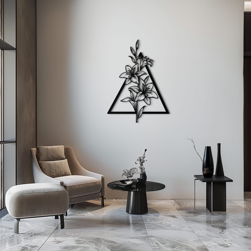 Floral Geometric Metal Wall Art – Elegant Lily Design - KAF215