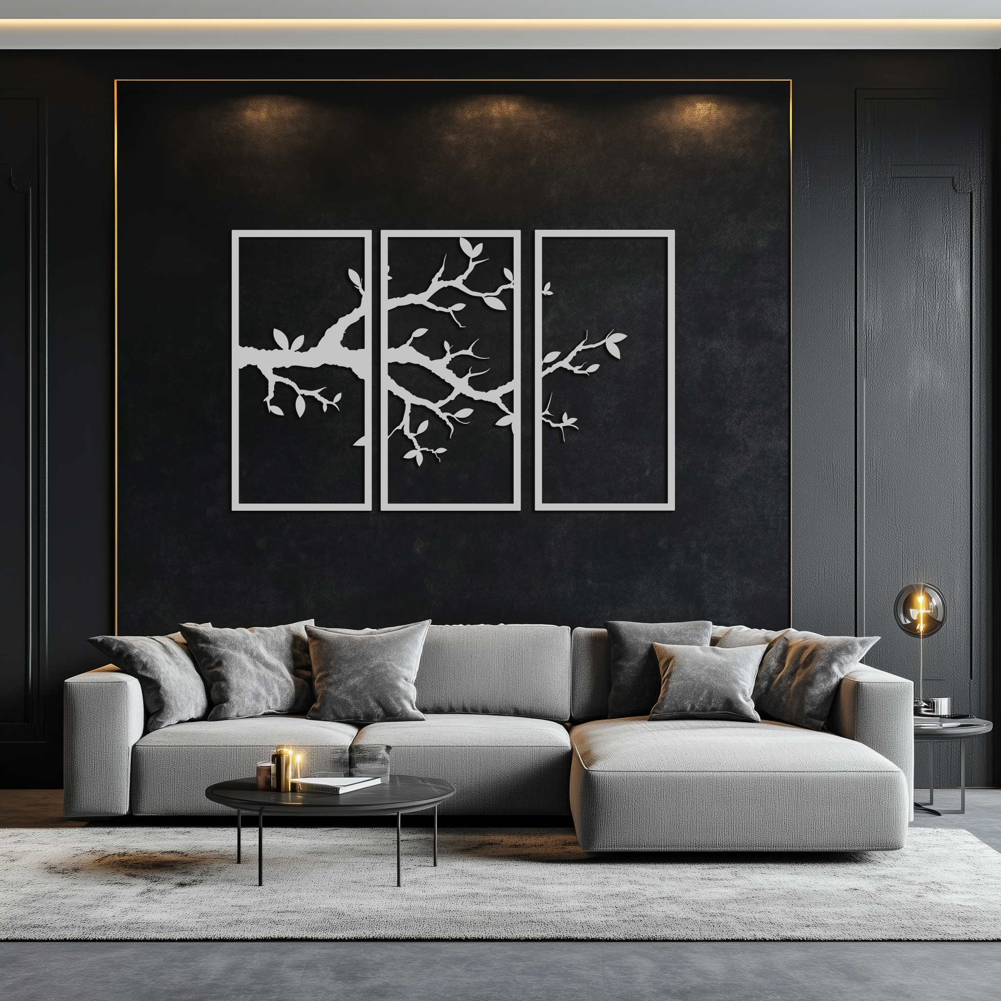 Branch Metal Wall Art – 3-Panel Minimalist Tree Design - KAF218