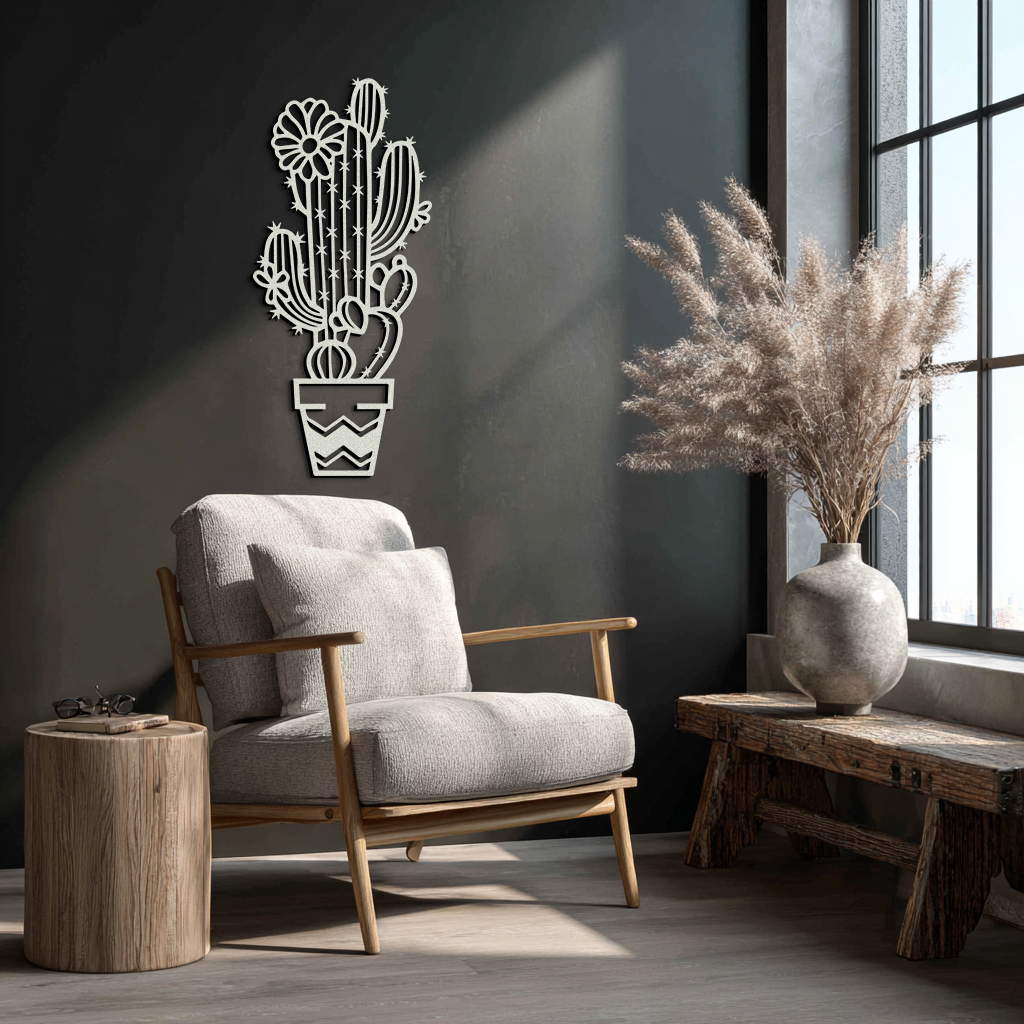 Cactus Metal Wall Art - Modern Geometric Desert Decor - KAF224