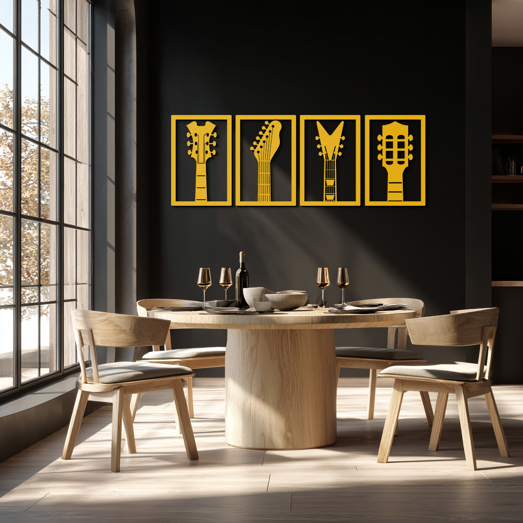 Guitar Headstock Metal Wall Art - 4-Piece Music Decor- KAF260