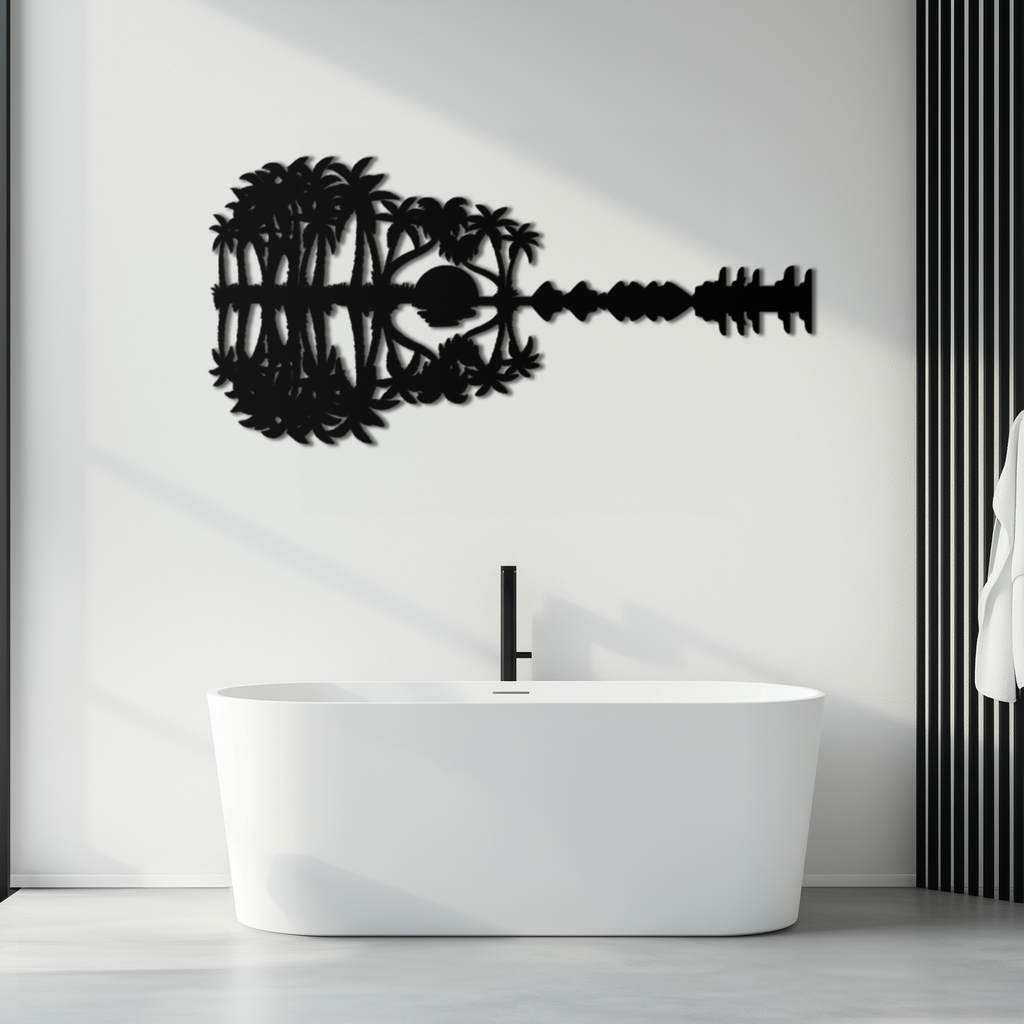 Sunset Guitar Metal Wall Art - Nature-Inspired Music Decor- KAF261