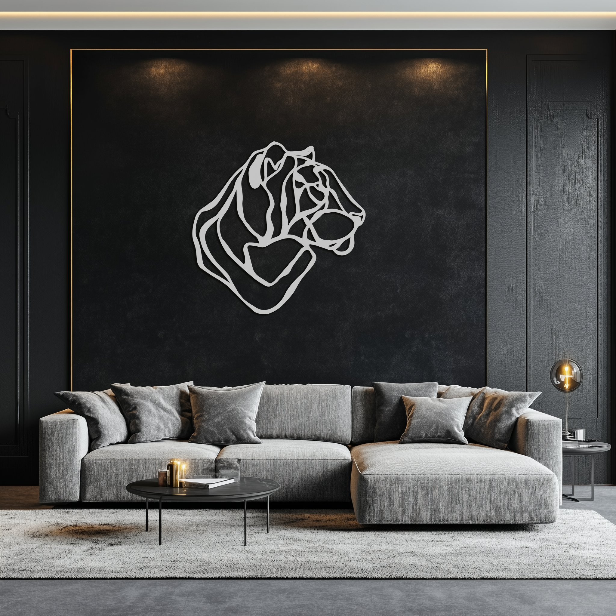 Line Lion Metal Wall Art - Modern Abstract Animal Decor- KAF264