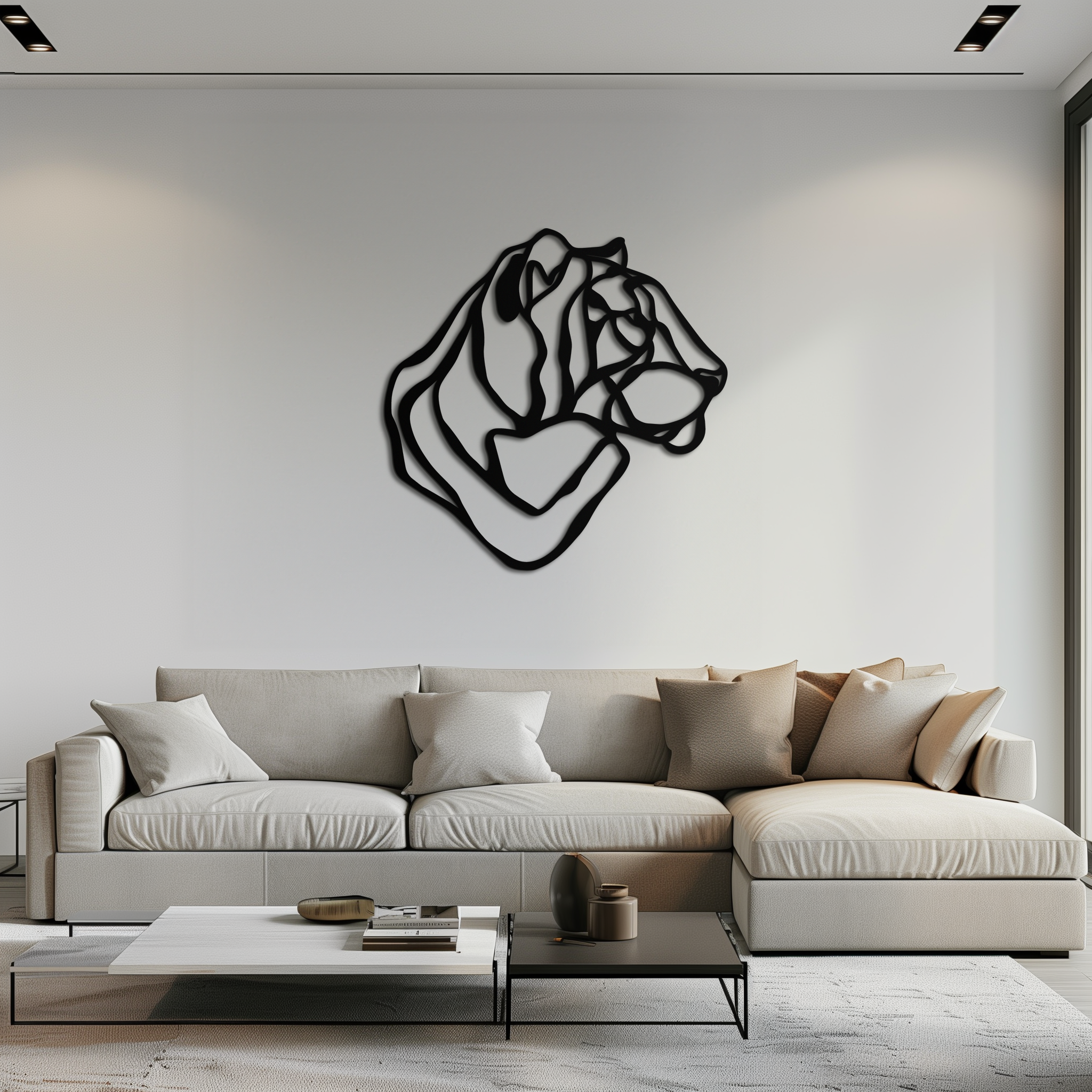Line Lion Metal Wall Art - Modern Abstract Animal Decor- KAF264