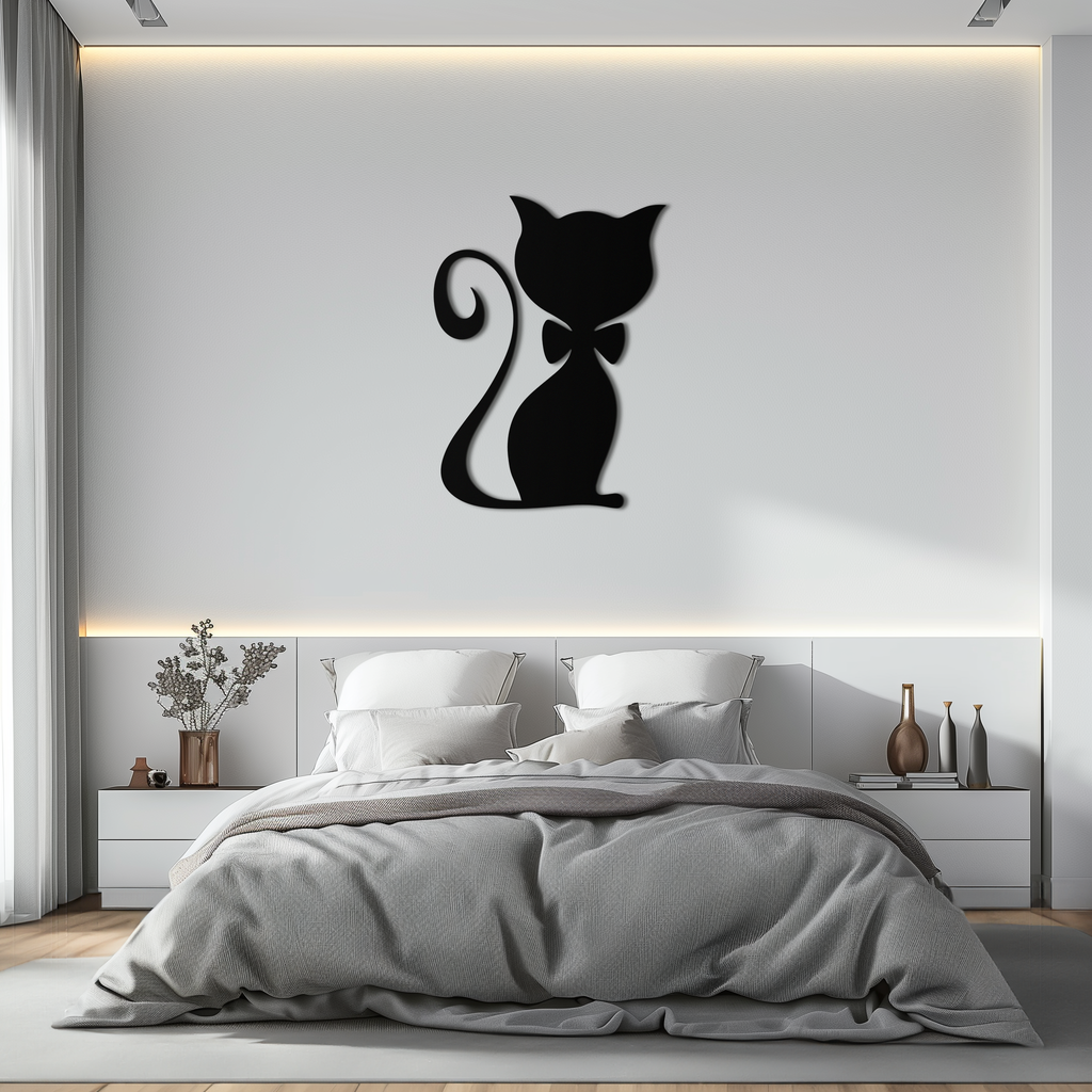 Cute Cat Metal Wall Art – Minimalist Feline Decor - KAF268