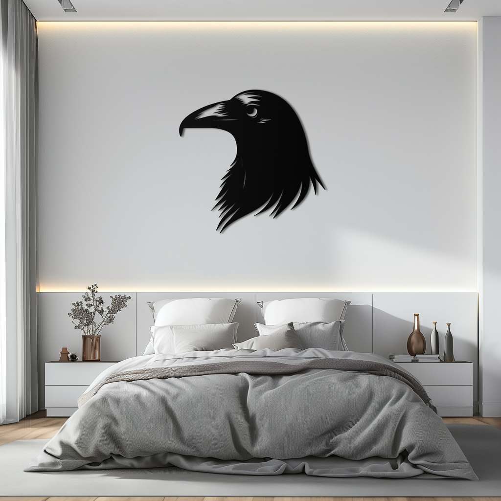 Raven Metal Wall Art - Mysterious Crow Silhouette Decor- KAF277