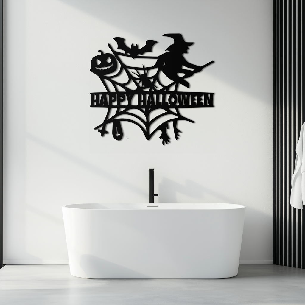 Happy Halloween Metal Wall Art - Witch & Web Design- KAF280