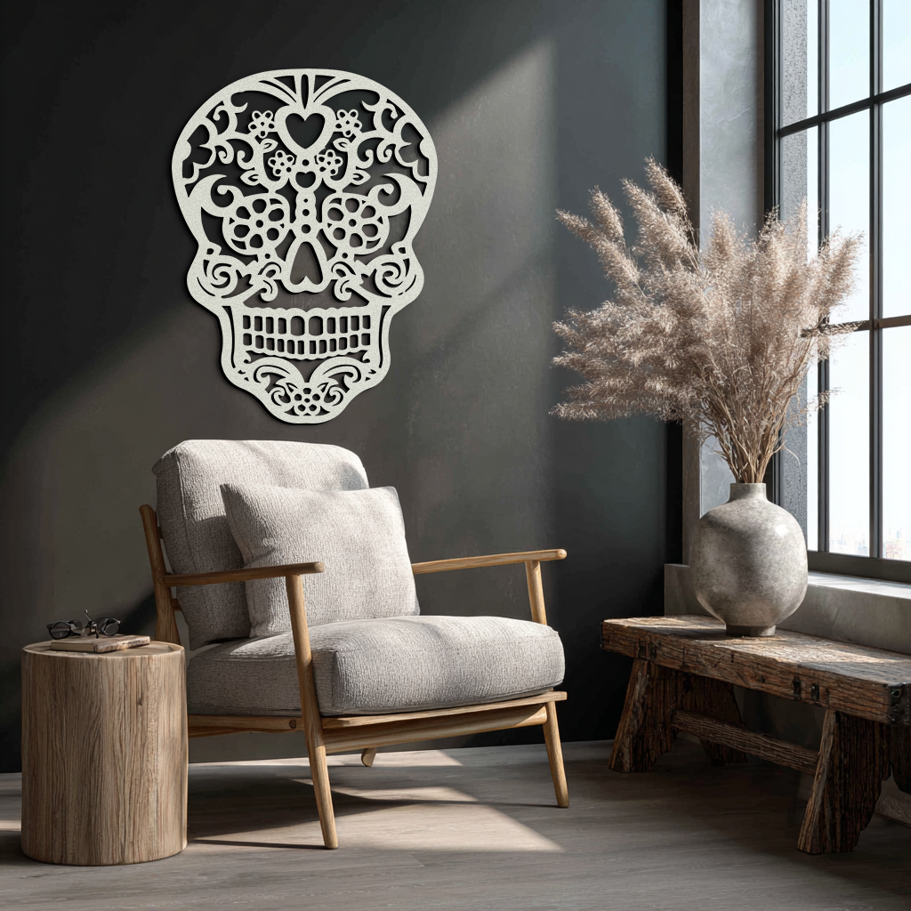 Halloween Skull Metal Wall Art - Intricate Floral Skull Decor- KAF283