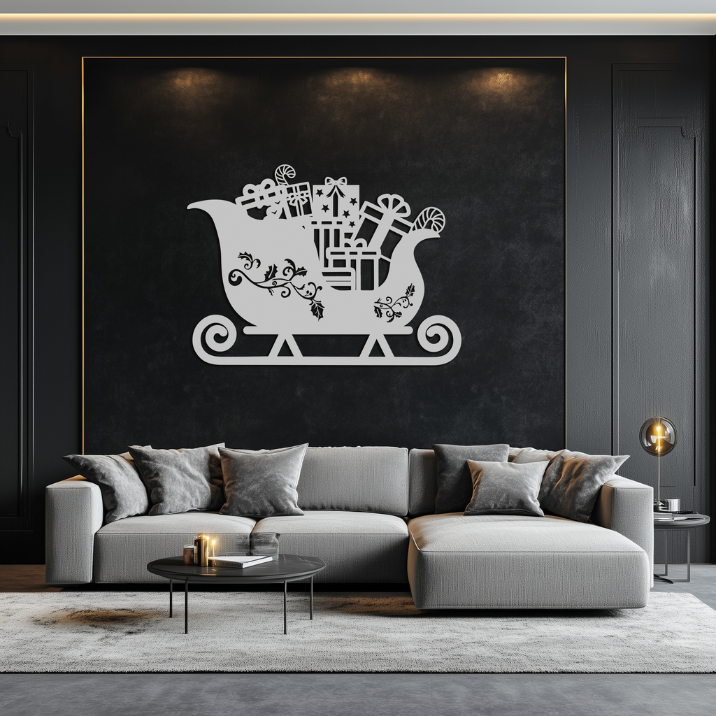 Christmas Sleigh Metal Wall Art - Festive Holiday Decor- KAF292