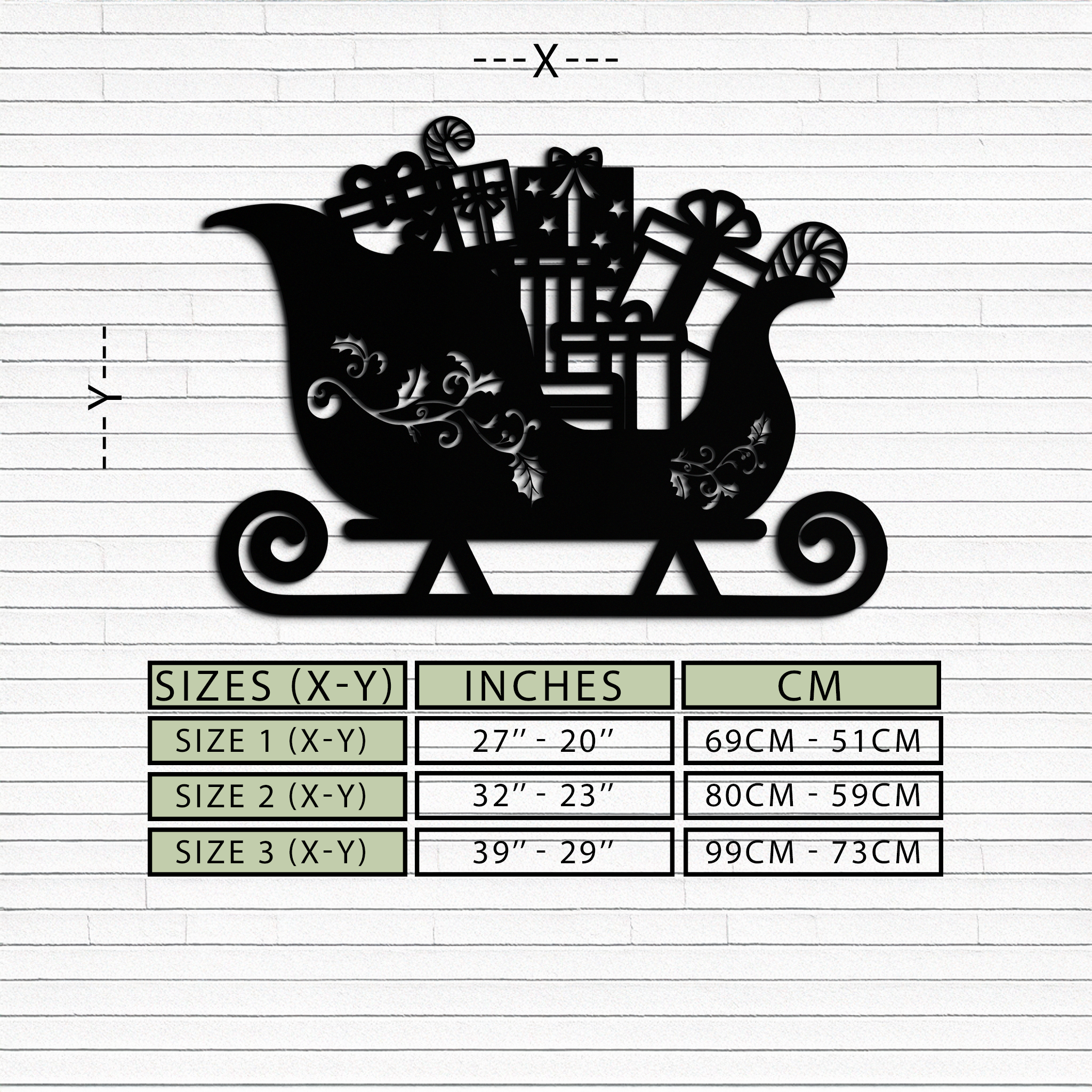 Christmas Sleigh Metal Wall Art - Festive Holiday Decor- KAF292