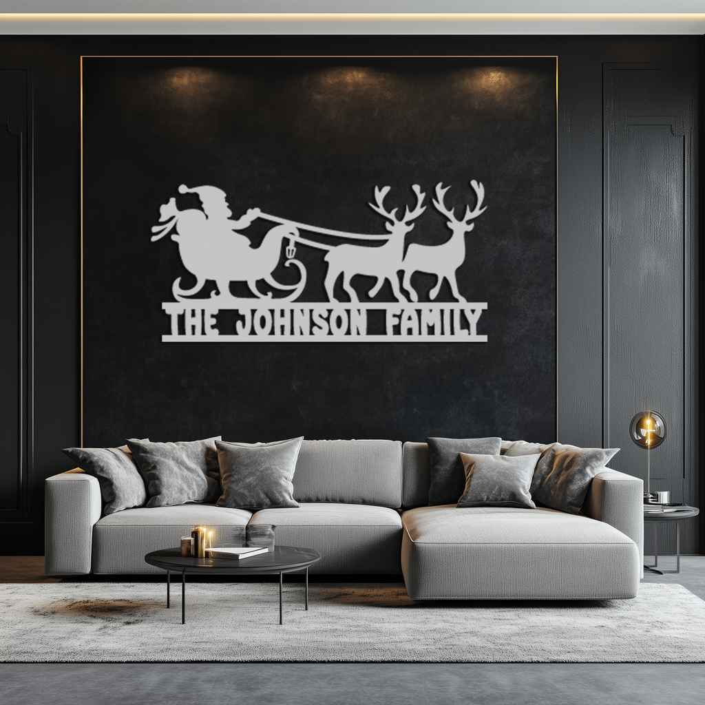 Santa Sleigh Personalized Metal Wall Art - Custom Family Christmas Decor- KAF293