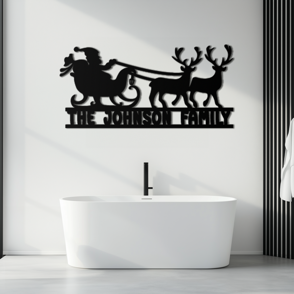 Santa Sleigh Personalized Metal Wall Art - Custom Family Christmas Decor- KAF293