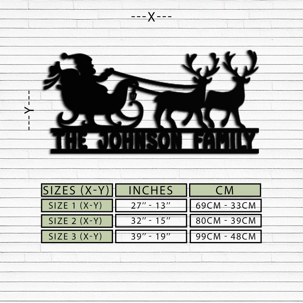 Santa Sleigh Personalized Metal Wall Art - Custom Family Christmas Decor- KAF293
