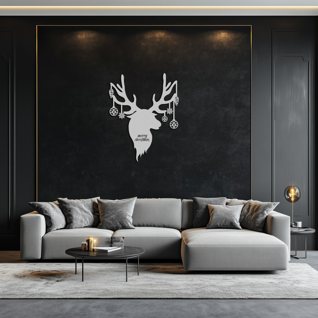 Reindeer Christmas Metal Wall Art - Festive Deer Decor with Ornaments- KAF295