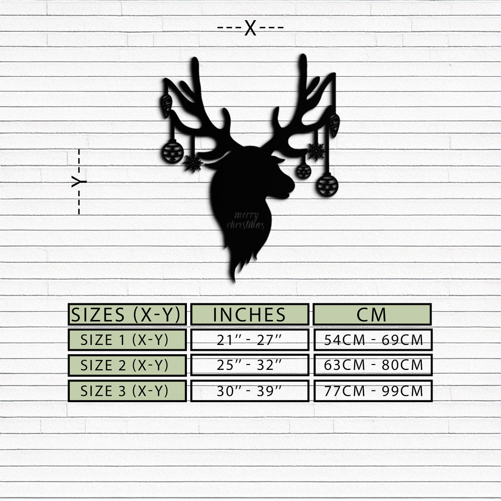 Reindeer Christmas Metal Wall Art - Festive Deer Decor with Ornaments- KAF295