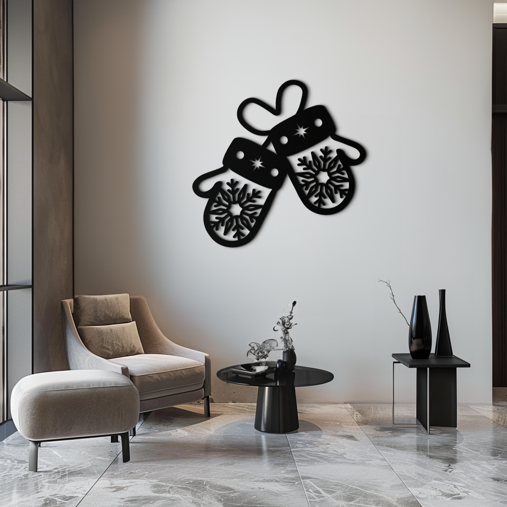 Winter Mittens Metal Wall Art - Cozy Snowflake Gloves Decor- KAF299