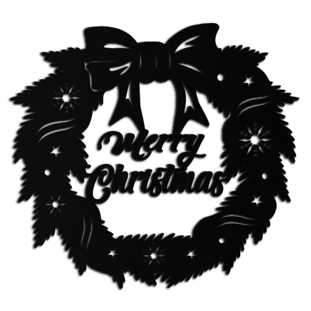 Merry Christmas Wreath Metal Wall Art - Festive Holiday Steel Decoration- KAF307