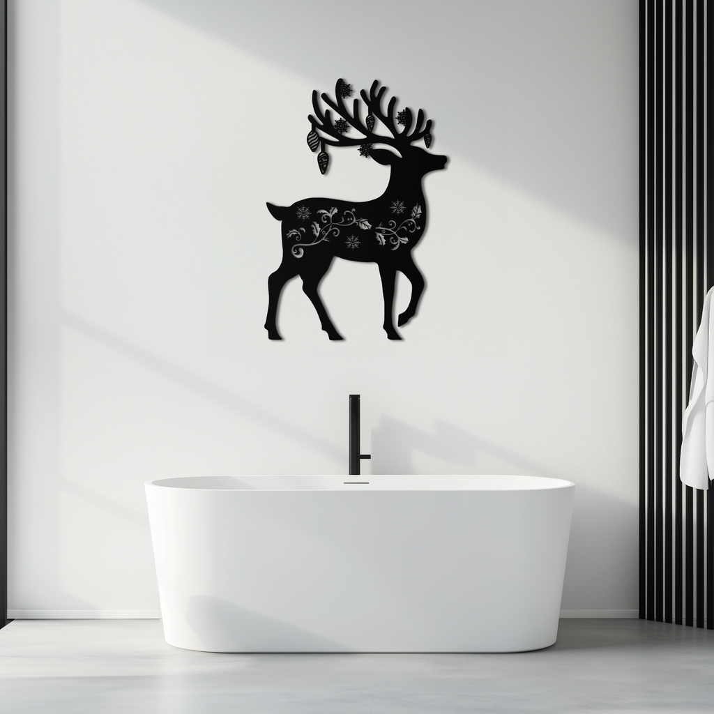 Christmas Reindeer Metal Wall Art - Decorative Holiday Steel Deer Design- KAF308