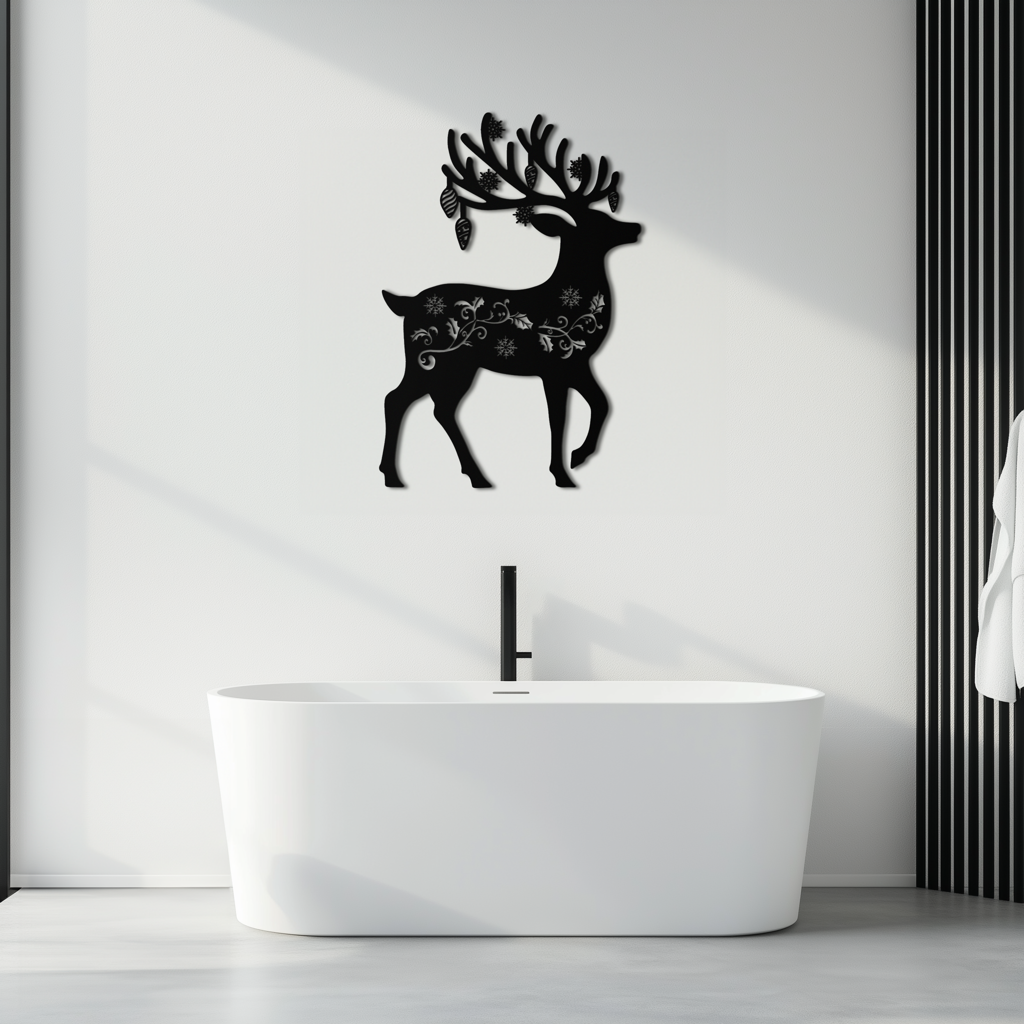 Christmas Reindeer Metal Wall Art - Decorative Holiday Steel Deer Design- KAF308