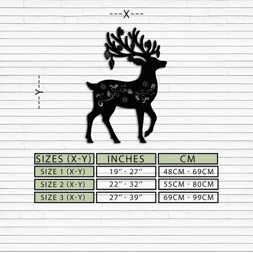 Christmas Reindeer Metal Wall Art - Decorative Holiday Steel Deer Design- KAF308