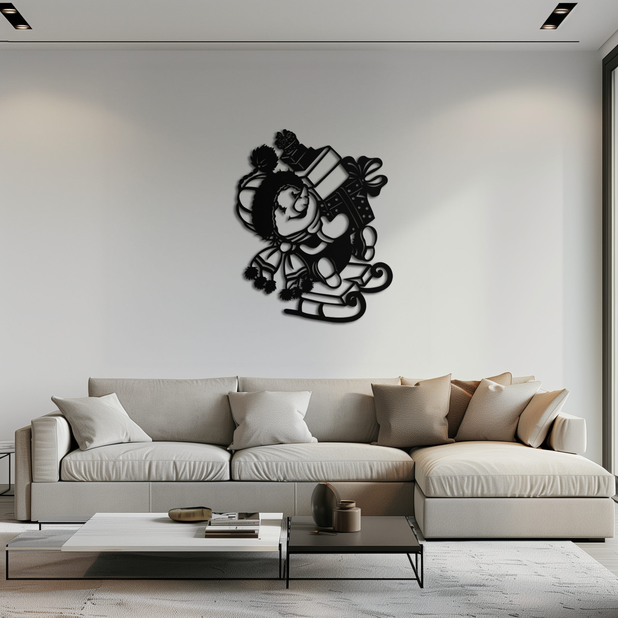 Christmas Snowman Metal Wall Art - Festive Holiday Gift Decor with Cute Snowman on Sled- KAF310