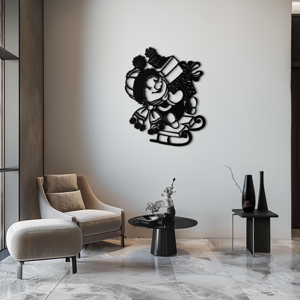 Christmas Snowman Metal Wall Art - Festive Holiday Gift Decor with Cute Snowman on Sled- KAF310