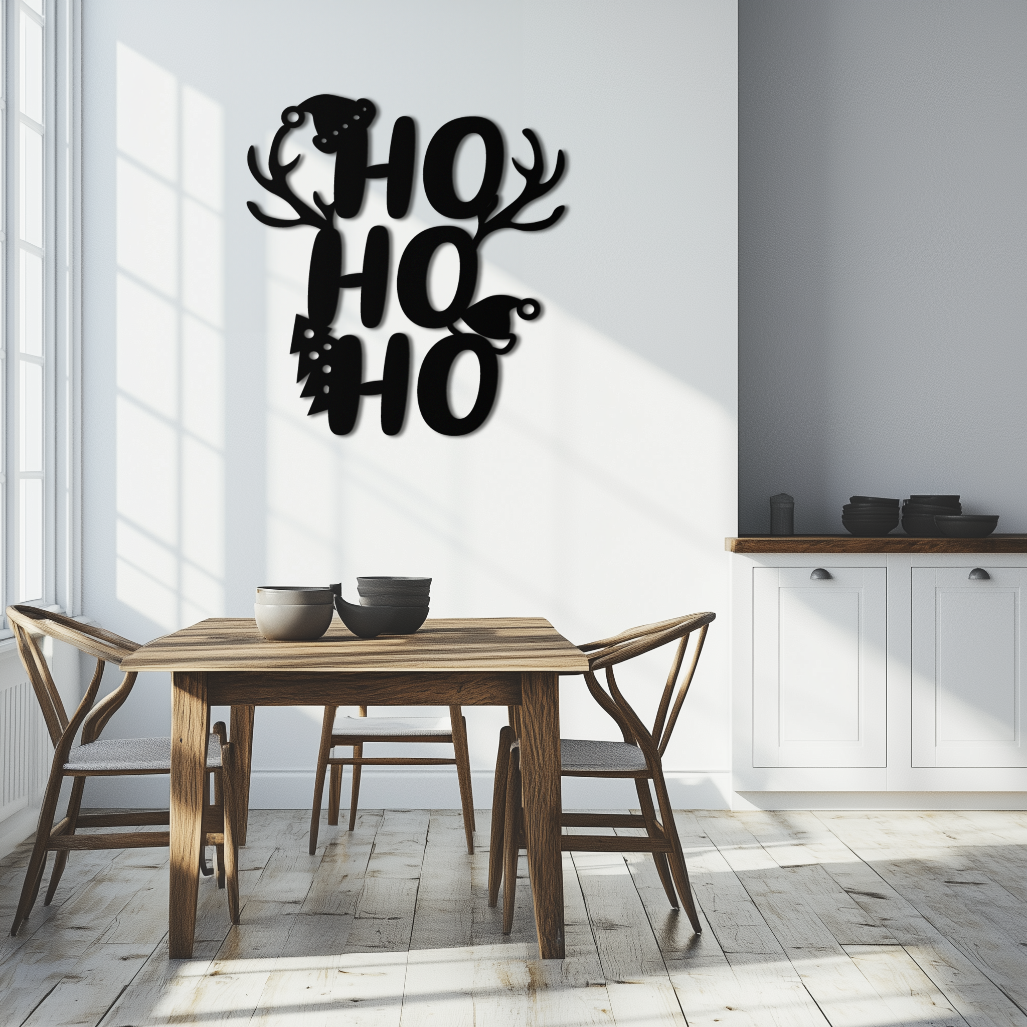 HO HO HO Metal Wall Art - Christmas Reindeer Antler Holiday Decor- KAF312