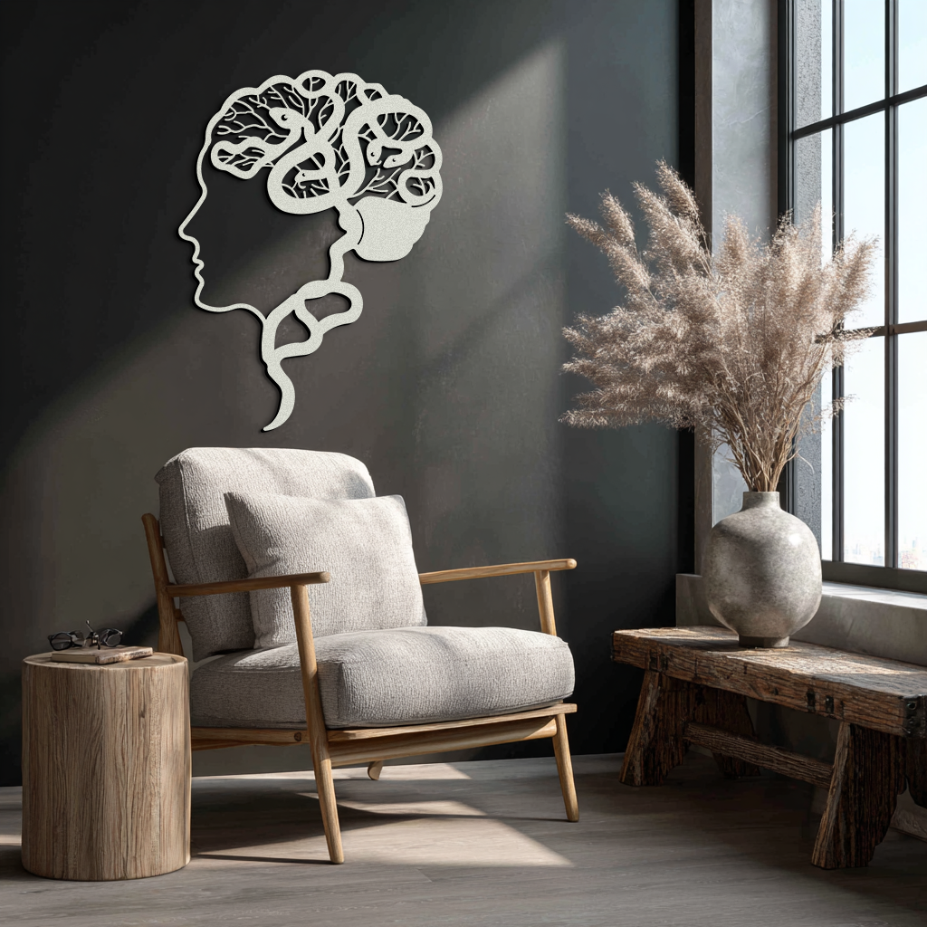 Brain Tree Metal Wall Art - Abstract Woman Head Silhouette Steel Decor- KAF318