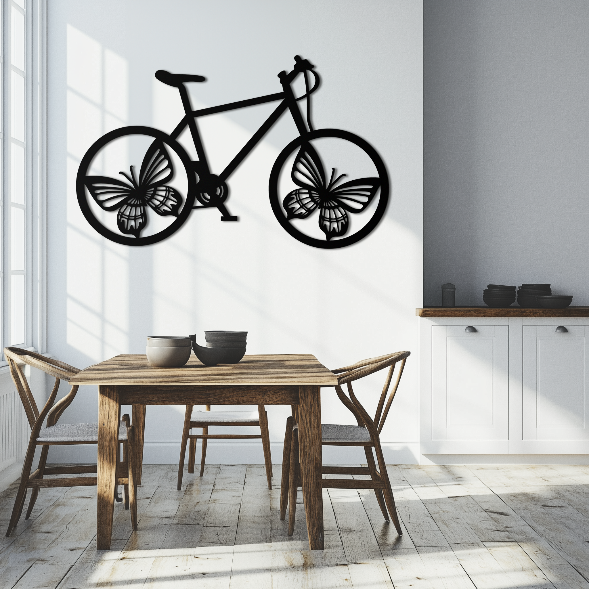 Butterfly Wheel Bicycle Metal Wall Art – Modern Artistic Bike Silhouette Decor- KAF319