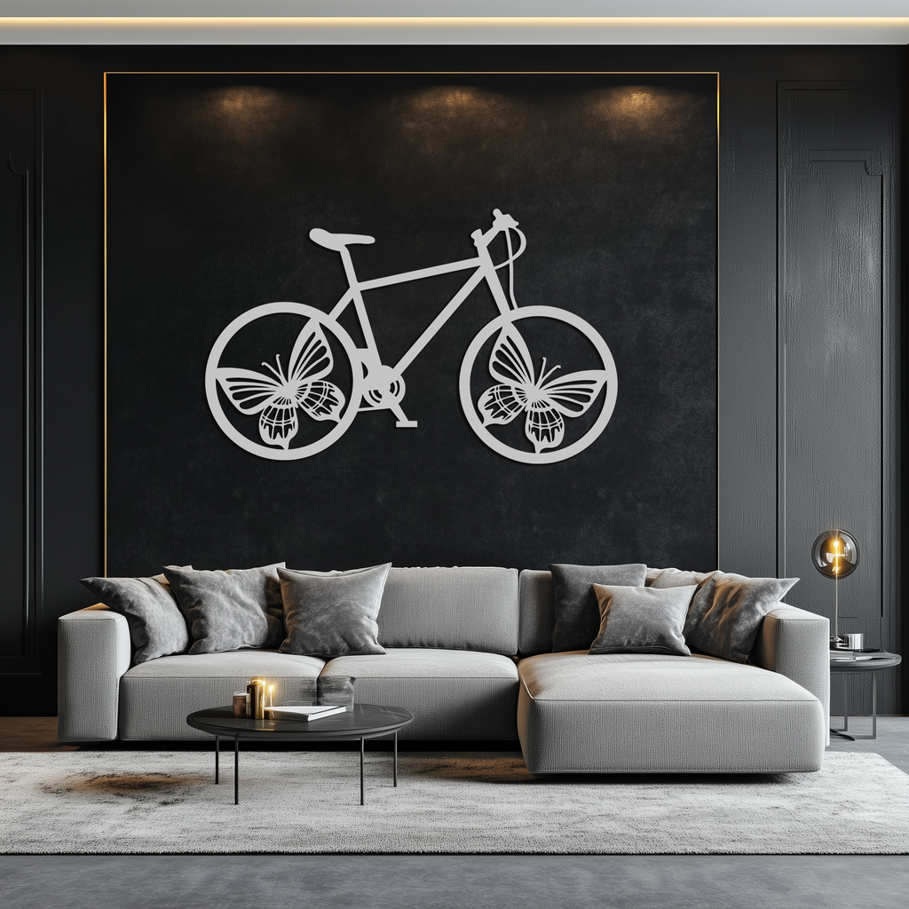 Butterfly Wheel Bicycle Metal Wall Art – Modern Artistic Bike Silhouette Decor- KAF319