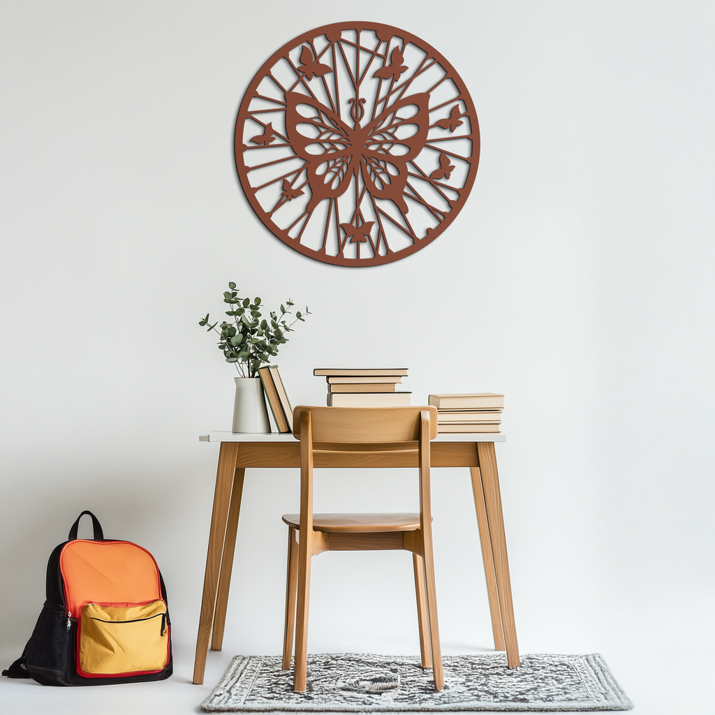 Butterfly Mandala Round Metal Wall Art - Elegant Circle Butterfly Silhouette for Home Decor- KAF322